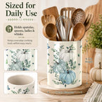 Fall Blue Kitchen Utensil Holder, Pumpkin Large Ceramic Utensil Holder For Kitchen Organizer, Autumn Farm 6.3'' Cooking Utensil Crocks Rustic Decor Utensil Storage Cup for Countertop