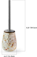 WDHODEC Natural Shell Toilet Brush and Holder Set Mosaic Glass, Stainless Steel - Image 6