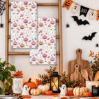 2 Pcs Halloween Kitchen Towels, Retro Line‑Art Ghost Dish Hand towel1735