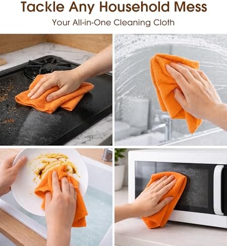 KitchLife Microfiber Cleaning Cloth Roll, 100 Pack - Tear-Away Microfiber Paper Towels, Lint-Free, Reusable, Washable for Kitchen, Car, Dishes, and Sensitive Surfaces (Coral)