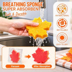 Whaline 12 Pack Fall Maple Leaves Kitchen Sponges, Red Orange, Compressed - Image 3