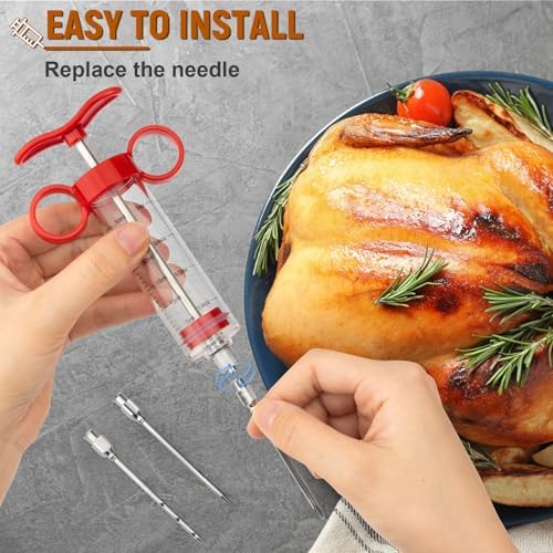Kingsmile Meat Injector, Turkey Injector Syringe - 3 Needles for BBQ Grill, 1oz Meat Injector Syringe, Injector Marinades for Meats, Meat Injectors for Smoking 1 Cleaning Brush Easy to Use & Clean Red - Image 6
