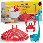 OTOTO Prep Pals Bundle of Red the Crab, Nessie, Crabby - Cute Kitchen Accessories, Kitchen Gadgets, Spoon Rest for Stove Top, Soup Ladle, Pasta Strainer, Funny Unique Gifts, Cooking Gifts