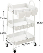 danpinera 3-Tier Rolling Cart, Metal Rolling Storage Cart - Image 3