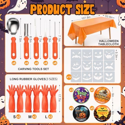 Hosuly 61 Pcs Pumpkin Carving Kit Tool Set Bulk Halloween, Orange,Tangerine