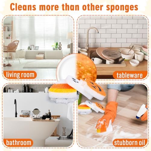 8Pcs Halloween Kitchen Sponges Water Absorbing Wood Pulp Sponges Cute Ghost Pumpkin Corn Spider Web Dish Washing Sponge for Kitchen Bathroom Home Cleaning - Image 4