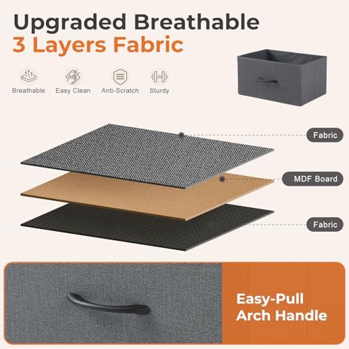 Sweetcrispy 8 Drawer Fabric Dresser for Bedroom, Tall Dresser, Dark Grey