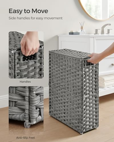 SONGMICS Laundry Hamper with Lid, 14.5 Gal (55 L) Synthetic Rattan,Foldable