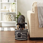 Bone Dry Pet Storage Collection Striped Paw Patch Bin, Black, Small Round