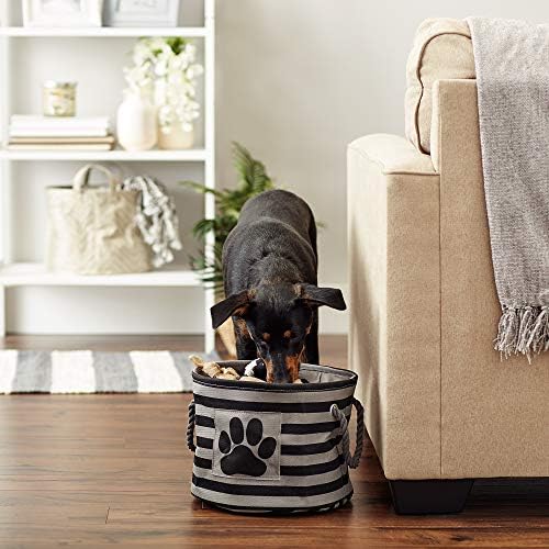 Bone Dry Pet Storage Collection Striped Paw Patch Bin, Black, Small Round