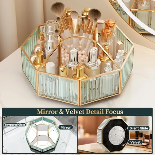 CoralHouse Rotating Glass Makeup Organizer for Vanity with Brush Holder - Image 2