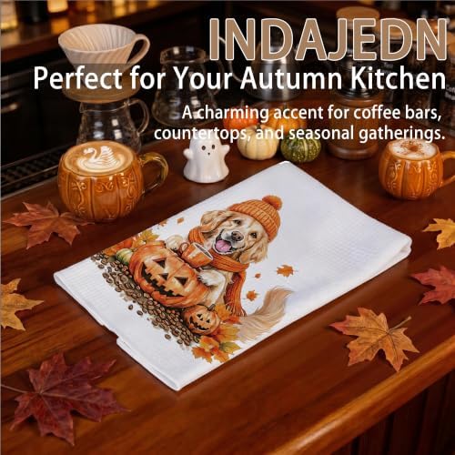 Fall Pumpkin Golden Retriever Kitchen Towels, Golden Retriever Gifts, Farmhouse Autumn Coffee Dog Dish Tea Towels for Kitchen, Halloween Pumpkin Decorative Hand Towel for Bathroom, 16x24 Inch - Image 5