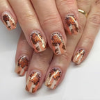 24Pcs Fall Maple Leaf Press on Nails Short Square Fake Nails with Gold Foil Stripe Design Thanksgiving False Nails Reusable Artificial Nail Glossy Full Cover Glue on Nail Stick on Nails for Women by Unknown