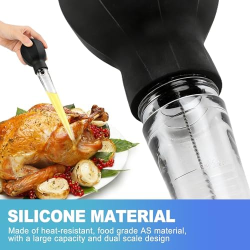 CoguZed 2-Piece Turkey Baster with Cleaning Brush, Large Meat Baster for Cooking and Roasting, Clear Poultry Baster with Silicone Suction Bulb and Measurement Marks, Black - Image 5