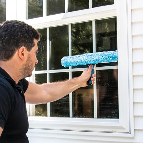 Unger Professional Connect and Clean 2-in-1 Squeegee and Scrubber, 10” Window Cleaning Tool, Commercial and Residential Use, Washer Cleaner Supplies to Remove Excess Water and Dry