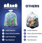 Plasticplace 65 gallon Trash Bags │ 1.5 Mil │ Clear Heavy Duty Garbage Can Liners │ 50” x 48” (50Count)