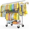 100% Stainless Steel Heavy Duty Clothes Rack Load 960LBS, Three Rods Clothing Racks for Hanging Clothes Extendable, Rolling Garment Rack With Sturdy Wheels Shelves Hooks, Portable Closet Wardrobe Rack