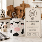 Cute Cow Utensil Holder, Cute Animals Ceramic Kitchen Utensil Holder, Utensil Crock for Home Kitchen Countertop Storage Organizer Container, Large Holder for Spatulas, Spoons, Kitchen Counter Decor 6"