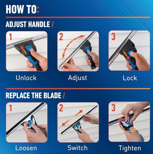 Unger Professional Connect and Clean 18” Swivel Window and Glass Cleaning Squeegee with EZ Change, Large Surfaces with Streak-Free Results, Swiveling Head for Corners and Edges, Rubber Replacement