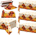Kochorie 100 Ft x 54 Inch Fall Thanksgiving Turkey Tablecloth Roll with Cutter Box Waterproof Plastic Autumn Friendsgiving Maple Leaves Backdrop Table Cover for Autumn Thanksgiving Party Decor