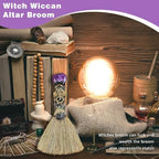 Witch Broom Halloween Crystal Witch Wiccan Altar Broom, Witchcraft Witches Pagan Altar Decor, Handmade Ritual Magic Ceremonial (Amethyst)