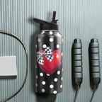 Insulated Valentines Day Water Bottle 32 oz, Valentine Heart Water Bottle with Straw, Reusable Leakproof Stainless Steel Valentines Tumbler, Valentines Day Gifts for Her