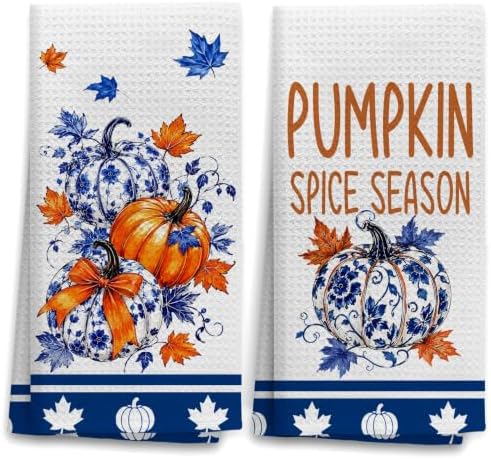 OHSUL Chinoiserie Fall Pumpkin Kitchen Dish Towels Dishcloth 16x24 Set of 2 by OHSUL