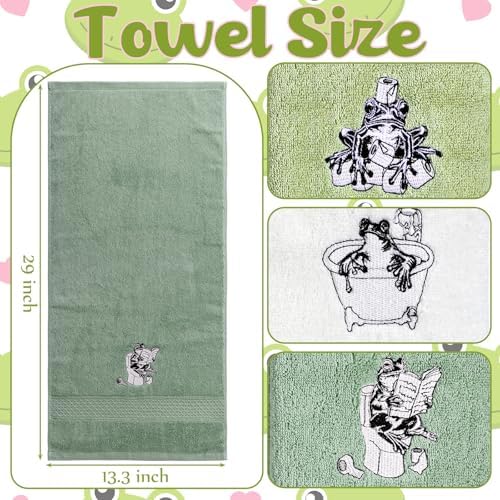 Breling 3 Pcs Frog Hand Towels for Bathroom 100% Cotton Embroidered