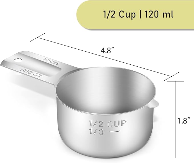 1PCS 1/2Cup Single Measuring Cup, Stainless Steel Measure Scoop, Metric and US - Image 2