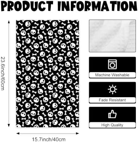MUBIAO 2 Pcs Halloween Kitchen Towels, Skull Bone Black Dish Hand towel1743