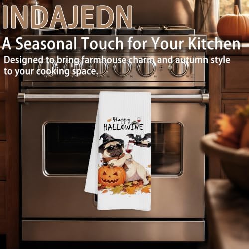 Funny Pug Halloween Pumpkin Kitchen Hand Towel, 16x24 in - Image 6