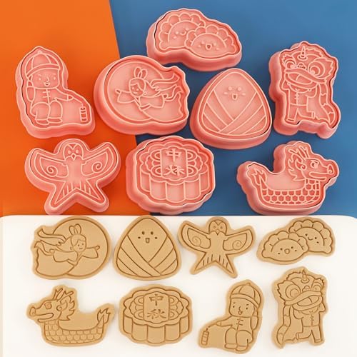 8 Pcs Happy Birthday Cookie Molds New Year Spring Festival 3D Biscuit Mould Baking Tool Easter Cartoon Stamps for Biscuits (Chinese Festival) - Image 6
