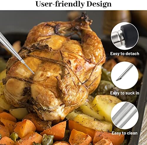 Turkey Baster Syringe for Cooking, Large Stainless Steel Meat Injector, with Cleaning Brush and 2 Marinade Needles, Black - Image 5
