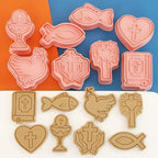 8 Pcs Happy Birthday Cookie Molds New Year Spring Festival 3D Biscuit Mould Baking Tool Easter Cartoon Stamps for Biscuits (Christ's Communion) - Image 6