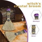 Witch Broom Halloween Crystal Witch Wiccan Altar Broom, Witchcraft Witches Pagan Altar Decor, Handmade Ritual Magic Ceremonial (Amethyst)