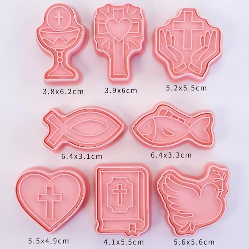 8 Pcs Happy Birthday Cookie Molds New Year Spring Festival 3D Biscuit Mould Baking Tool Easter Cartoon Stamps for Biscuits (Christ's Communion) - Image 3