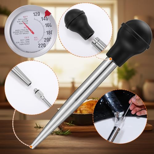 Relaxweex Thanksgiving Stainless Steel Turkey Baster Set with Meat Baster - Image 5
