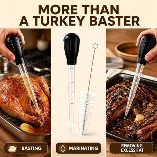 Premium Turkey Basters for Cooking, 30ml Baster Syringe for Hot Liquids, Meat and Food Injector, Essential Thanksgiving Cooking Tool, Turkey Baster Large with Cleaning Brush(Black) - Image 7