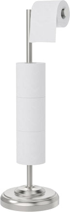 Toilet Paper Holder Stand with Storage – 4 Extra Rolls –Brushed Nickel Toilet by WZKALY
