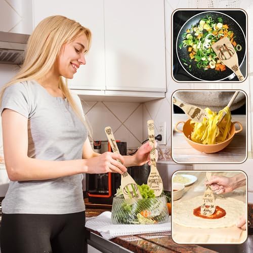 Eartim Autumn Wooden Cooking Utensil Set 7Pcs Natural Carve Bamboo Spoons