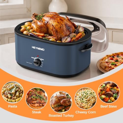 Roaster Oven 30 Quart, Electric Roaster Pan with Visible & Self-Basting Lid, Large Stainless Steel Electric Turkey Roaster Oven Defrost Warm Function, Removable Pan Rack, Fits Turkeys Up to 32LB - Image 5