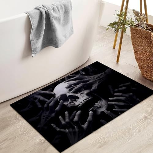 Dark Skull and Hands Indoor Door Mat for Entryway, 17x29.5 Inch, Gothic Horror Floor Doormat for Home Decor, Non-Slip Rug Mat for Living Room, Kitchen, Bedroom, Gifts for Halloween Lovers