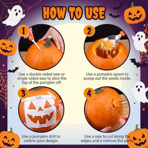 Hosuly 61 Pcs Pumpkin Carving Kit Tool Set Bulk Halloween, Orange,Tangerine