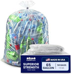 Plasticplace 65 gallon Trash Bags │ 1.5 Mil │ Clear Heavy Duty Garbage Can Liners │ 50” x 48” (50Count)