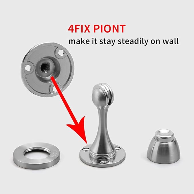 YAGU Silver Door Stopper 4 Pack Magnetic Door Stops Zinc Alloy Brushed Nickel - Image 4