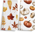 Fall Leaves Pumpkin Kitchen Towels Decorative 16x24 Set of 2 by home