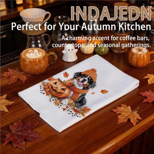 Fall Halloween Pumpkin Bernese Mountain Dog Kitchen Towels, Bernese Mountain Dog Gifts, Autumn Coffee Dish Tea Towels for Kitchen, Fall Halloween Hand Towel for Bathroom, 16x24 Inch - Image 5