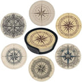 Compass Coasters Leather Round Drink Coasters 6 Pcs Set with Holderor for Cup Drink Coffee Table Bar Home Decor
