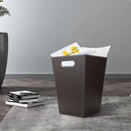 KINGFOM Classic Pu Leather Trash Can Wastebasket, Garbage Container Bin - Image 3