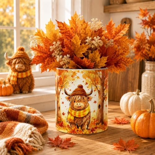 Fall Utensil Holder, Highland Cow Ceramic Kitchen Utensil Holder, Utensil Crock for Home Kitchen Countertop Storage Organizer Container, Large Holder for Spatulas, Spoons, Kitchen Counter Decor, 6"
